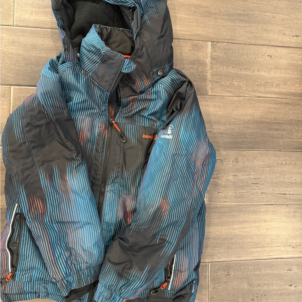 Kamik Striped Blue and Black Kids Ski Snow Jacket